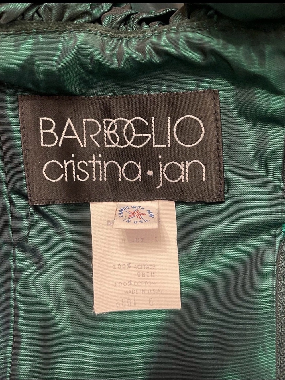 Vintage Barboglio Cristina Jan Dress Womens 80s Off Shoulder Emerald Lined USA 6 - Picture 10 of 13